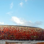 Estádio Soccer City, na África do Sul: versatilidade do concreto colorido permite que ele esteja