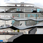 Projeção com corte de como ficará o skatepark quando construído