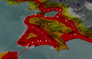 Mapa revela trajeto a ser percorrido pelo BRT na Ilha de Florianópolis, ao longo de 17 quilômetros.