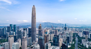 Com 599 metros e 115 pavimentos, o Ping An International Financial Centre, em Shenzen, na China, foi o maior prédio construído em 2017.  Crédito: KPF