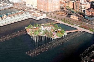 Construída no local do antigo Pier 55 de Nova York, a Little Island é um investimento privado de 250 milhões de dólares, cujo projeto foi concebido em 2014 Crédito: Little Island