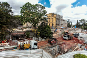 Canteiro de obras do Museu do Ipiranga: trabalhos de ampliação e restauração alcançaram 70% do cronograma Crédito: Marcelo Pereira/SECOM